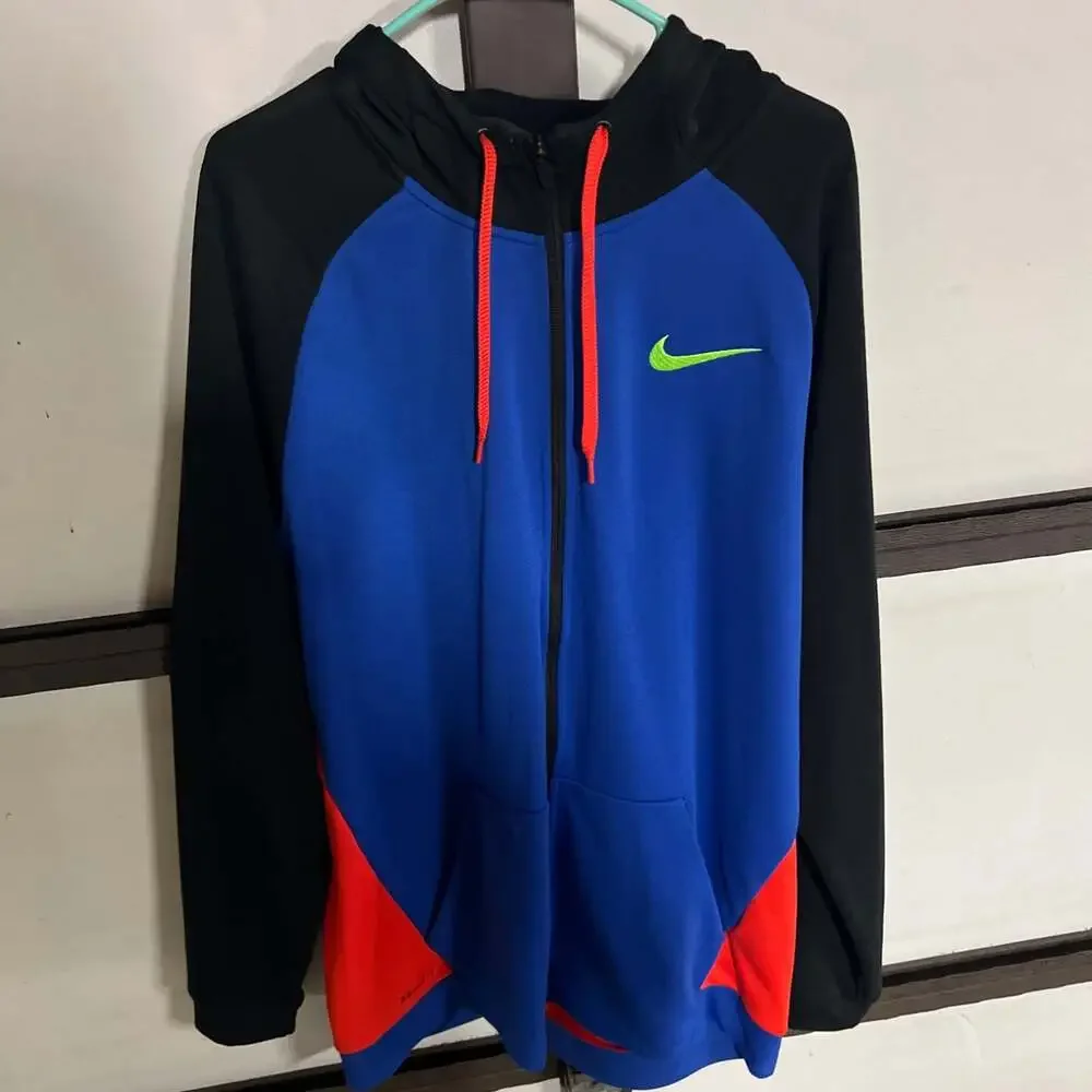 Nike Men's Dri-FIT Full Zip Athletic Training Hoodie, Blue/Black/Red, Size XL Ta